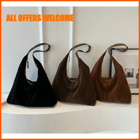 Suede Crescent Shoulder Tote Bag - Top Handle Crossbody Purse for Work Travel - Picture 8 of 8